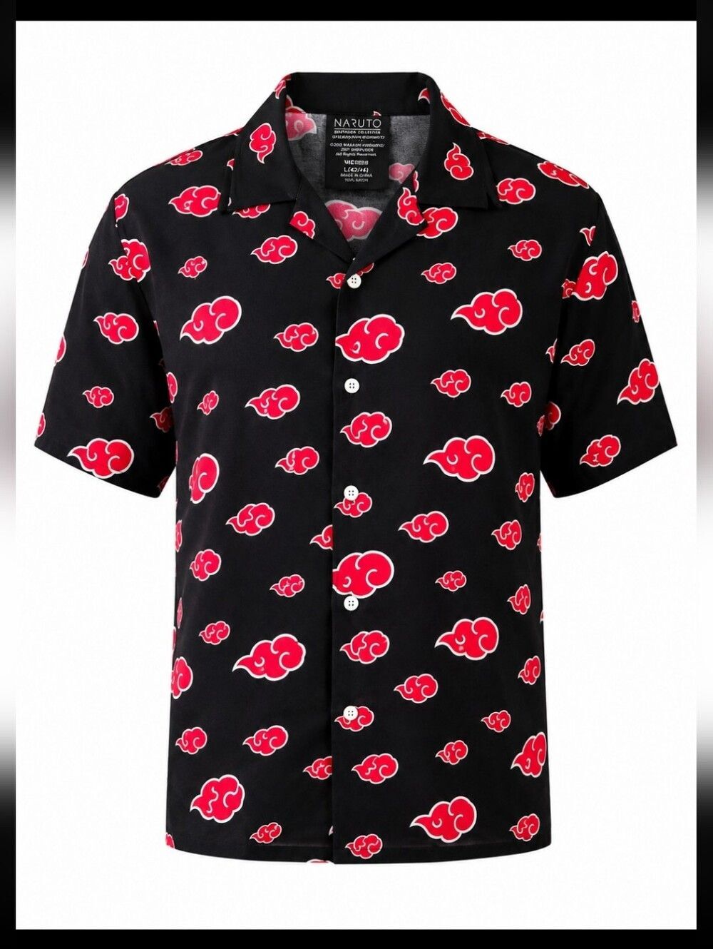 Naruto Shippuden Akatsuki Cloud Button Front Rayon Camp Shirt Men's Large